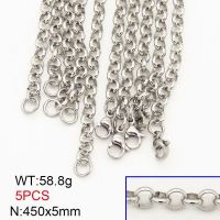304 Stainless Steel Necklace Making,Unwelded Rolo Chains,True Color,5x450mm,about 58.8g/package,5 pcs/package,6N20715bhia-474
