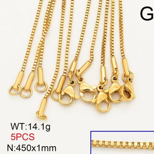 304 Stainless Steel Necklace Making,Box Chain,Square,Vacuum Plating Gold,1x450mm,about 14.1g/package,5 pcs/package,6N20720vhmv-474