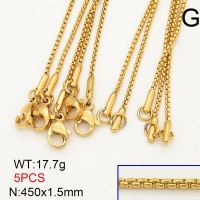 304 Stainless Steel Necklace Making,Box chain,Round,Vacuum Plating Gold,1.5x450mm,about 17.1g/package,5 pcs/package,6N20721vhmv-474