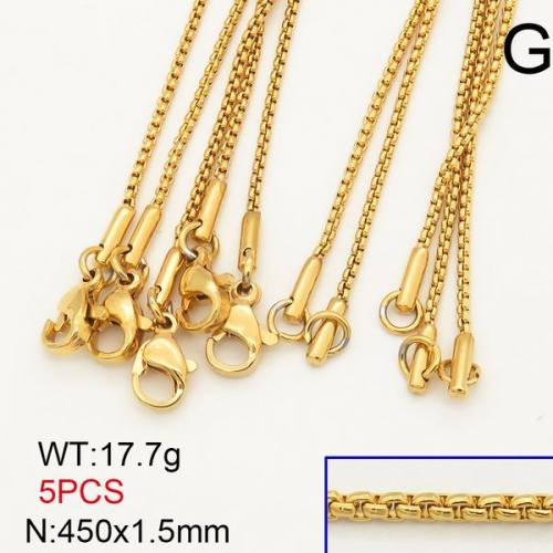 304 Stainless Steel Necklace Making,Box chain,Round,Vacuum Plating Gold,1.5x450mm,about 17.1g/package,5 pcs/package,6N20721vhmv-474