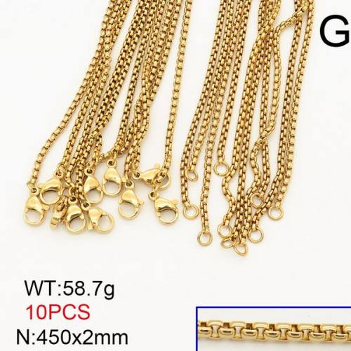 304 Stainless Steel Necklace Making,Box Chain,Round,Vacuum Plating Gold,2x450mm,about 58.7g/package,10 pcs/package,6N20722ajlv-474