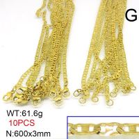 304 Stainless Steel Necklace Making,Textured Mariner link chains,Vacuum Plating Gold,3x600mm,about 61.6g/package,10 pcs/package,6N20734albv-452