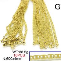 304 Stainless Steel Necklace Making,Textured Mariner link chains,Vacuum Plating Gold,4x600mm,about 88.5g/package,10 pcs/package,6N20736albv-452