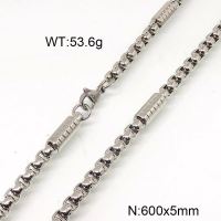 304 Stainless Steel Necklace Making,Box Chain,With Textured Cylinder,True Color,5x600mm,about 53.6g/package,1 pc/package,6N20738vbll-452