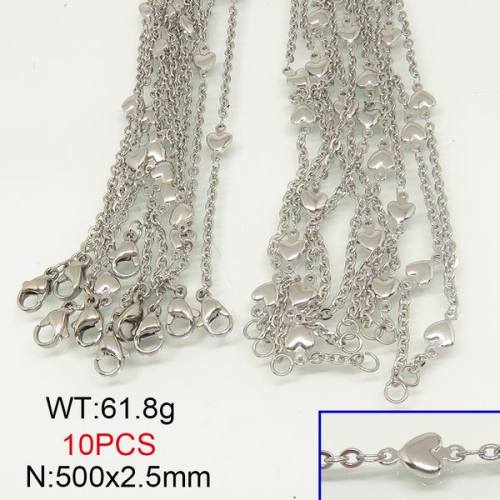 304 Stainless Steel Necklace Making,Soldered Cable Chains with Heart,True Color,2.5x500mm,about 61.8g/package,10 pcs/package,6N20850aiov-389