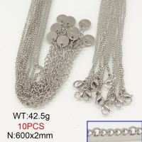 304 Stainless Steel Necklace Making,Twisted Curb Chains,Twisted Chain,with Flat Round,True Color,2x600mm,about 42.5g/package,10 pcs/package,6N20851vila-389