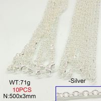 304 Stainless Steel Necklace Making,Cable Chains,Silver plated,3x500mm,about 71g/package,10 pcs/package,6N20854bkab-389
