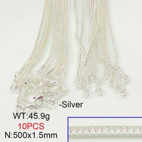 304 Stainless Steel Necklace Making,Box Chain,Square,Silver plated,1.5x500mm,about 45.9g/package,10 pcs/package,6N20856ajvb-389