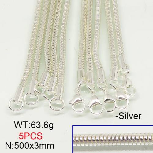 304 Stainless Steel Necklace Making,Round Snake Chain,Silver plated,3x500mm,about 63.6g/package,5 pcs/package,6N20857ajnl-389
