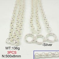304 Stainless Steel Necklace Making, Rolo Chains,Silver plated,8x500mm,about 136g/package,3 pcs/package,6N20858alna-389