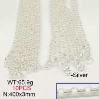 304 Stainless Steel Necklace Making, Rolo Chains,Silver plated,3x400mm,about 65.9g/package,10 pcs/package,6N20862vkla-389