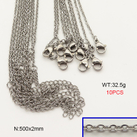 304 Stainless Steel Necklace Making,Cable Chains,True Color,2x500mm,about 32.5g/package,10 pcs/package,6N21102vbpb-476