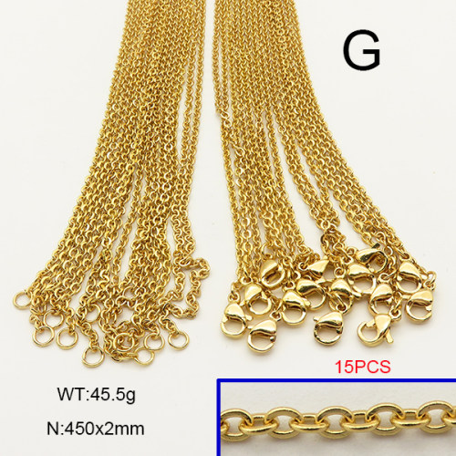 304 Stainless Steel Necklace Making,Cable Chains,Vacuum Plating Gold,2x450mm,about 45.5g/package,10 pcs/package,6N21104vhkb-476