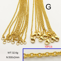 304 Stainless Steel Necklace Making,Cable Chains,Vacuum Plating Gold,2x500mm,about 32.6g/package,10 pcs/package,6N21106vhkm-476