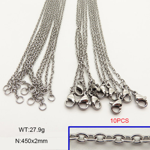 304 Stainless Steel Necklace Making,Cable Chains,True Color,2x450mm,about 27.9g/package,10 pcs/package,6N21107vbnb-476