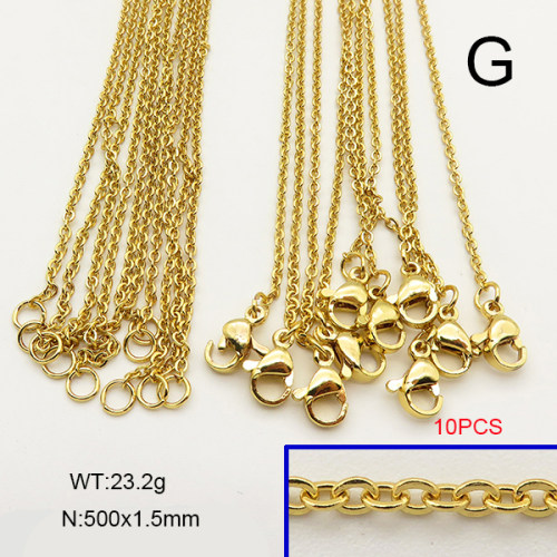 304 Stainless Steel Necklace Making,Cable Chains,Vacuum Plating Gold,1.5x500mm,about 23.2g/package,10 pcs/package,6N21108vhkb-476