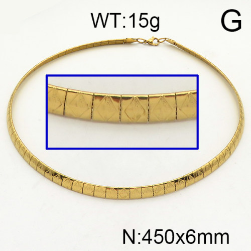 304 Stainless Steel Necklace,Textured Collar & Omega Chain,Vacuum Plating Gold,6x450mm,about 15g/package,1 pcs/package,6N21230bbov-452