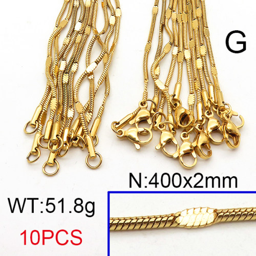 304 Stainless Steel Necklace Making,Oval Dapped Round Snake Chain,Vacuum Plating Gold,2x400mm,about 51.8g/package,10 pcs/package,6N21237bkab-452