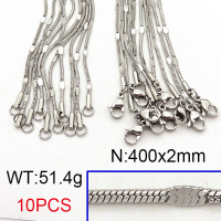304 Stainless Steel Necklace Making,Oval Dapped Round Snake Chain,True Color,2x400mm,about 51.4g/package,10 pcs/package,6N21238vila-452