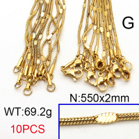304 Stainless Steel Necklace Making,Oval Dapped Round Snake Chain,Vacuum Plating Gold,2x550mm,about 69.2g/package,10 pcs/package,6N21239vkla-452