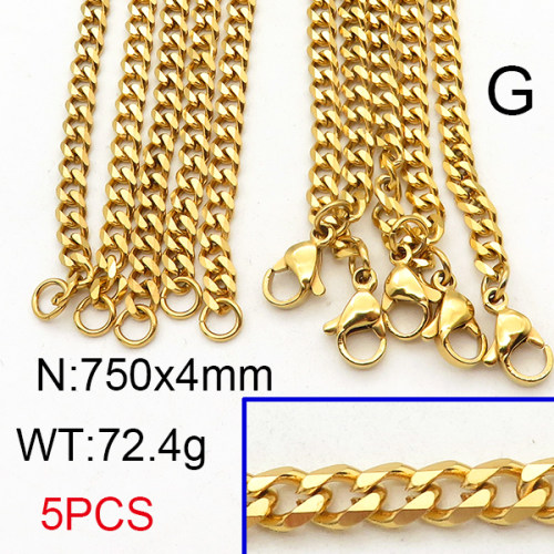 304 Stainless Steel Necklace Making,Cuban Chain,Twisted Curb Chains,Faceted,Vacuum Plating Gold,4x750mm,about 72.4g/package,5 pcs/package,6N21241bpvb-452