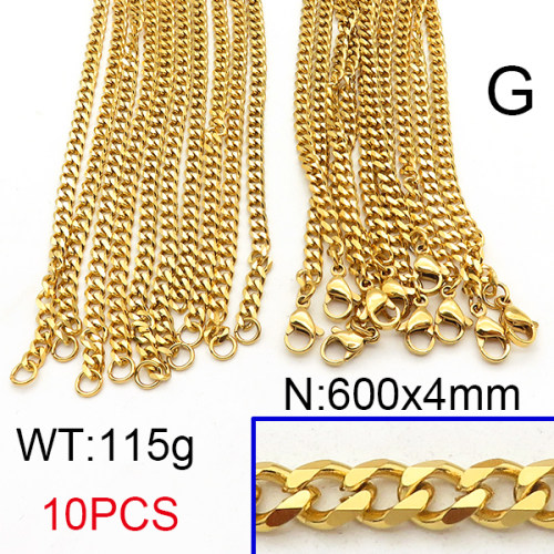 304 Stainless Steel Necklace Making,Cuban Chain,Twisted Curb Chains,Faceted,Vacuum Plating Gold,4x600mm,about 115g/package,10 pcs/package,6N21242bobb-452