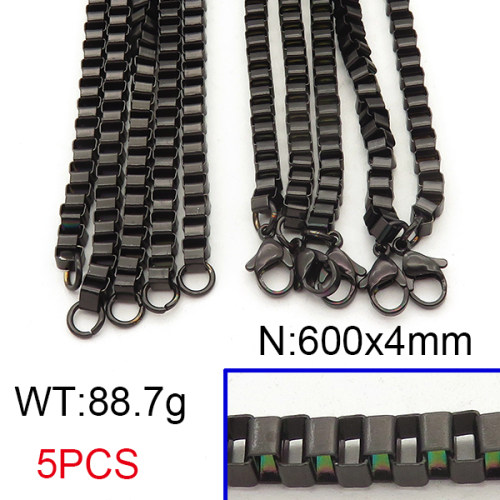 304 Stainless Steel Necklace Making,Box Chain,Square,Vacuum Plating Back,4x600mm,about 88.7g/package,5 pcs/package,6N21244ajvb-452