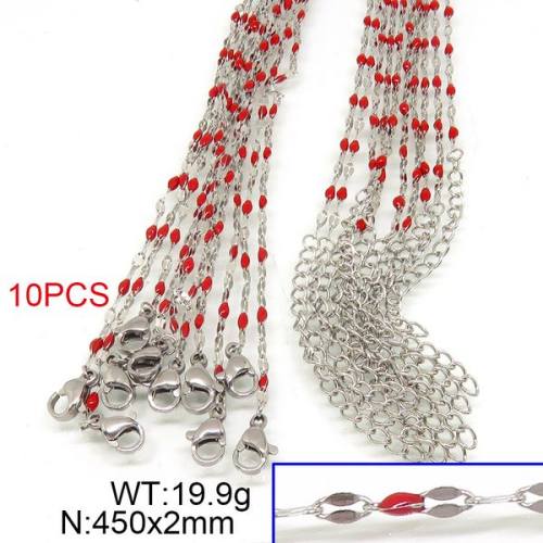304 Stainless Steel Necklace Making,Soldered Enamel Cable Chains,Dapped Chains,Decorative Chains,With Falt Oval Connector,True Color,2x450mm,about 19.9g/package,10 pcs/package,6N30162aknb-452