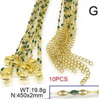 304 Stainless Steel Necklace Making,Soldered Enamel Cable Chains,Dapped Chains,Decorative Chains,With Falt Oval Connector,Vacuum Plating Gold,2x450mm,about 19.8g/package,10 pcs/package,6N30163alia-452