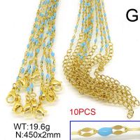 304 Stainless Steel Necklace Making,Soldered Enamel Cable Chains,Dapped Chains,Decorative Chains,With Falt Oval Connector,Vacuum Plating Gold,2x450mm,about 19.6g/package,10 pcs/package,6N30165alia-452