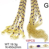 304 Stainless Steel Necklace Making,Soldered Enamel Cable Chains,Dapped Chains,Decorative Chains,With Falt Oval Connector,Vacuum Plating Gold,2x450mm,about 19.3g/package,10 pcs/package,6N30167alia-452