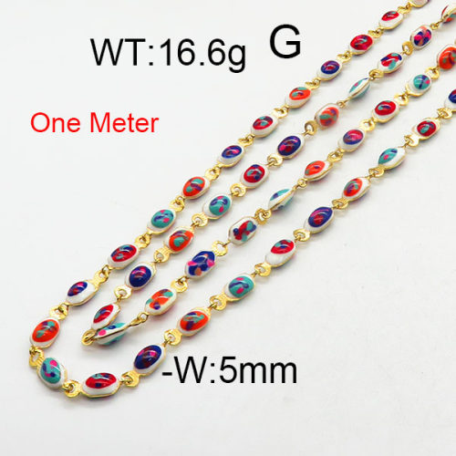 304 Stainless Steel Necklace Making,Enamel Chains,Soldered,Oval Evil Eye,Vacuum Plating Gold,5mm,about 16.6g/package,1 m/package,6AC300618vhmv-312
