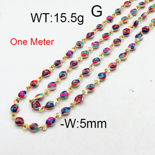 304 Stainless Steel Necklace Making,Enamel Chains,Soldered,Oval Evil Eye,Vacuum Plating Gold,5mm,about 15.5g/package,1 m/package,6AC300619vhmv-312