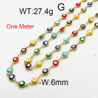 304 Stainless Steel Necklace Making,Enamel Chains,Soldered,Flat Round with Evil Eye,Vacuum Plating Gold,6mm,about 27.4g/package,1 m/package,6AC300620vhkb-312