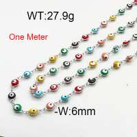 304 Stainless Steel Necklace Making,Enamel Chains,Soldered,Flower and Round Evil Eye,Vacuum Plating Gold,6mm,about 27.9g/package,1 m/package,6AC300621bhia-312