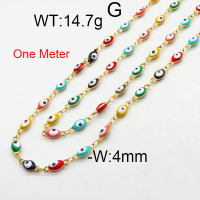 304 Stainless Steel Necklace Making,Enamel Chains,Soldered,Oval Evil Eye,Vacuum Plating Gold,4mm,about 14.7g/package,1 m/package,6AC300622vhkb-312