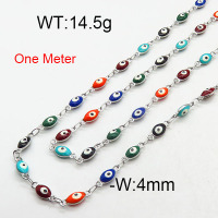 304 Stainless Steel Necklace Making,Enamel Chains,Soldered,Oval Evil Eye,True Color,4mm,about 14.5g/package,1 m/package,6AC300623bhia-312