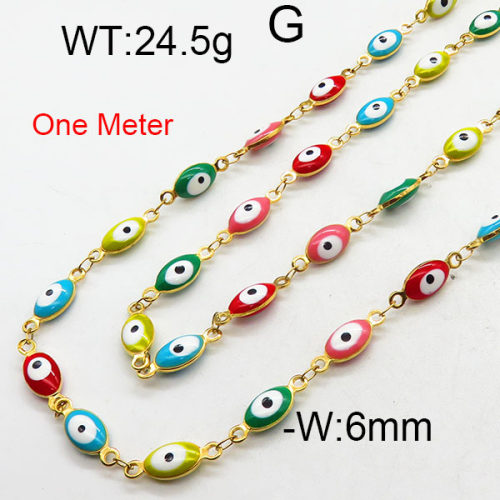 304 Stainless Steel Necklace Making,Enamel Chains,Soldered,Oval Evil Eye,Vacuum Plating Gold,6mm,about 24.5g/package,1 m/package,6AC300625vhkb-312