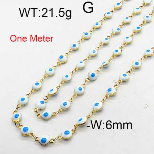 304 Stainless Steel Necklace Making,Enamel Chains,Soldered,Flat Round with Evil Eye,Vacuum Plating Gold,6mm,about 21.5g/package,1 m/package,6AC300626vhkb-312
