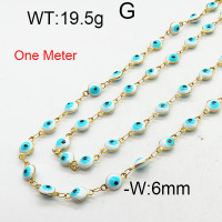 304 Stainless Steel Necklace Making,Enamel Chains,Soldered,Flat Round with Evil Eye,Vacuum Plating Gold,6mm,about 19.5g/package,1 m/package,6AC300627vhkb-312