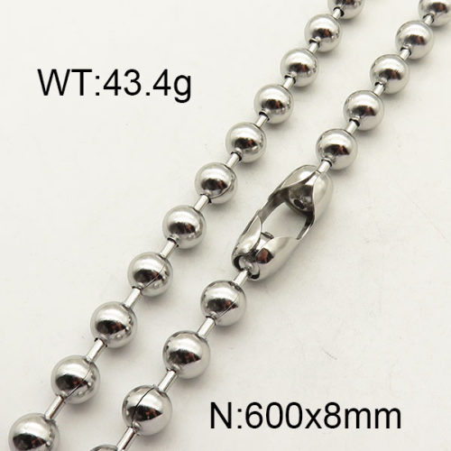 304 Stainless Steel Necklace,Ball Chain,True Color,8x600mm,about 43.4g/package,1 pc/package,6N2001423vbll-474