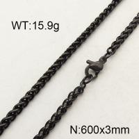 304 Stainless Steel Necklace,Foxtail Wheat Chain,Vacuum Plating Back,3x600mm,about 15.9g/package,1 pc/package,6N2001424ablb-474