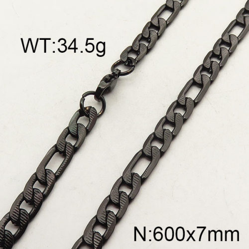 304 Stainless Steel Necklace,Figaro Chains,Vacuum Plating Back,7x600mm,about 34.5g/package,1 pc/package,6N2001428vbnb-474