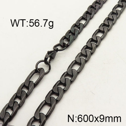 304 Stainless Steel Necklace,Figaro Chains,Vacuum Plating Back,9x600mm,about 54.7g/package,1 pc/package,6N2001429abol-474
