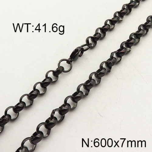 304 Stainless Steel Necklace,Rolo Chains  ,Vacuum Plating Back,7x600mm,about 41.6g/package,1 pc/package,6N2001436vbnb-474