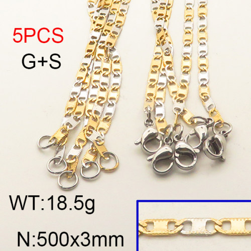 304 Stainless Steel Necklace,Mariner link chains,Vacuum Plating Gold & True Color,3x500mm,about 18.5g/package,5 pcs/package,6N2001720vila-354
