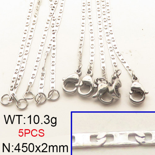 304 Stainless Steel Necklace,Mariner link chains,True Color,2x450mm,about 10.3g/package,5 pcs/package,6N2001724ahlv-354