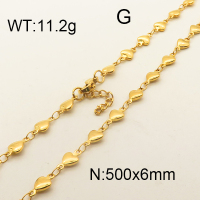 304 Stainless Steel Necklace,Heart Chains,Decorative Chains,Soldered,Vacuum Plating Gold,6x500mm,about 11.2g/package,1 pc/package,6N2001729ablb-354