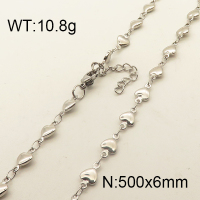 304 Stainless Steel Necklace,Heart Chains,Decorative Chains,Soldered,True Color,6x500mm,about 10.8g/package,1 pc/package,6N2001730aajl-354