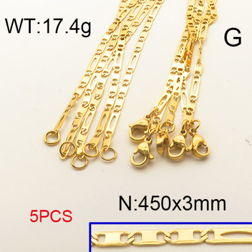 304 Stainless Steel Necklace,Mariner link chains,Vacuum Plating Gold,3x450mm,about 17.4g/package,5 pcs/package,6N2001731aivb-354